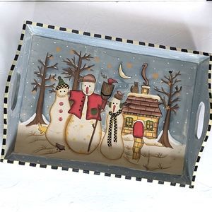 Snowman Wooden Hand painted Tray.